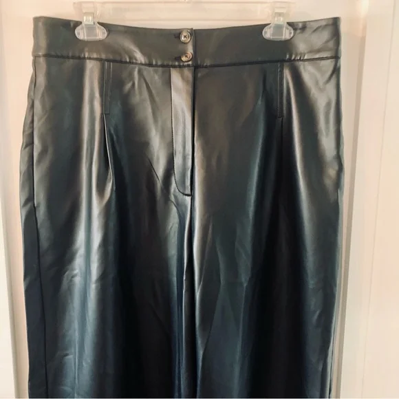 French Connection Wide Leg Trousers Faux Leather Black "Crolenda" Style Size 12 - Picture 6 of 14